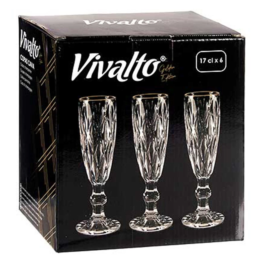 Vivalto - Champagneglazen - 6x - Kristal Look - Gouden Rand - 330 Ml 5 Vivalto - Champagneglazen - 6x - Kristal Look - Gouden Rand - 330 Ml - Afbeelding 3