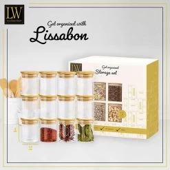 LW Collection Voorraadpotten Kruidenpotjes Glas 12 Stuks Bamboe Deksel 0.2L -Het originele servies. 5bcab4182dd2411fab94f2080b4a224e