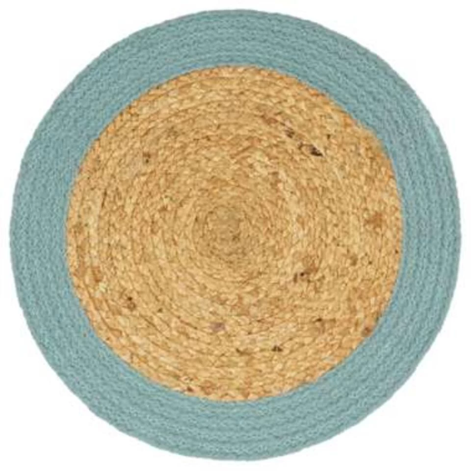 VidaXL Placemats 6 St 38 Cm Jute En Katoen Natuurlijk En Groen 4 VidaXL Placemats 6 St 38 Cm Jute En Katoen Natuurlijk En Groen - Afbeelding 2