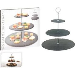 Excellent Houseware Etagere - 3-laags - Leisteen En Chroom - 30 X 34 Cm -Het originele servies. 6696383e340046da8a3d8658b033678b