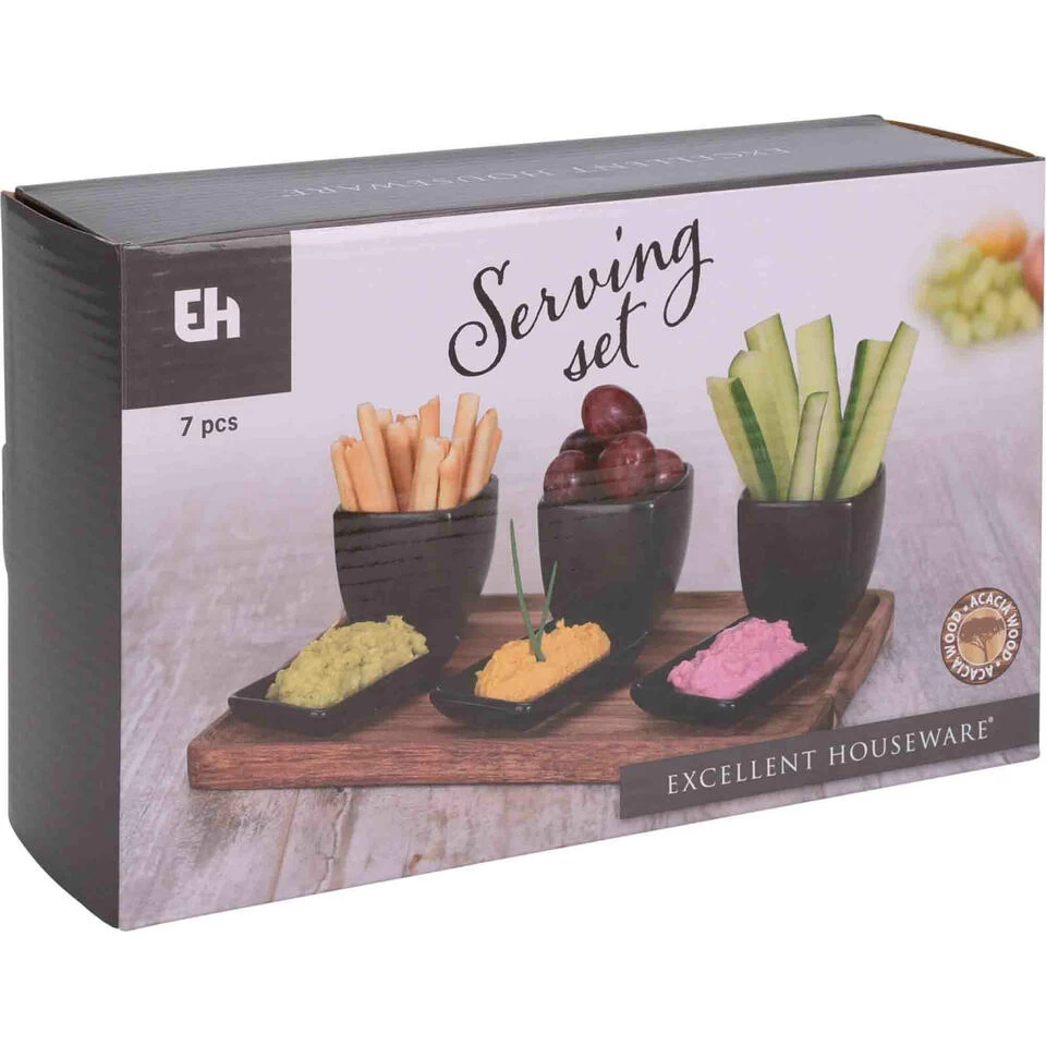 Excellent Houseware Serveerplank Met 3 Tapas Schaaltjes - Hout - 25 X 16 Cm 4 Excellent Houseware Serveerplank Met 3 Tapas Schaaltjes - Hout - 25 X 16 Cm - Afbeelding 2