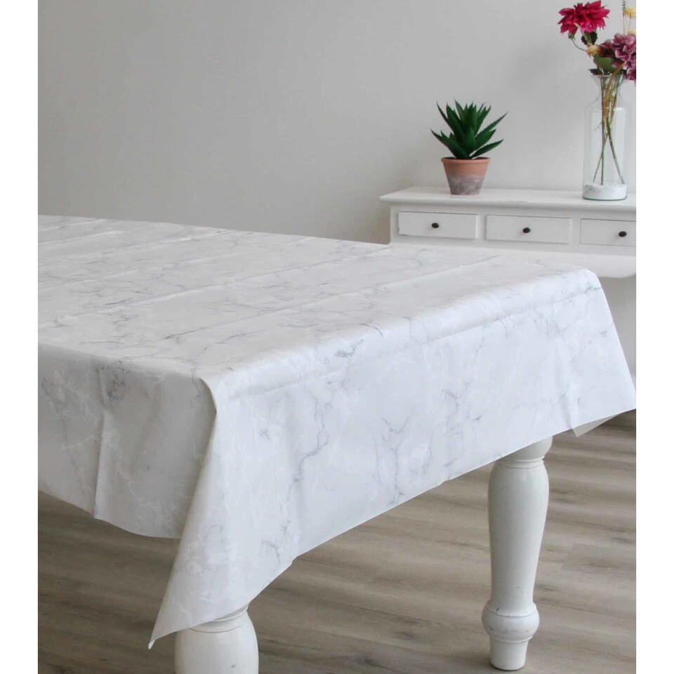 Bellatio Design Tafelzeil - Lichtgrijs - Marmer Look - 140 X 250 Cm 4 Bellatio Design Tafelzeil - Lichtgrijs - Marmer Look - 140 X 250 Cm - Afbeelding 2