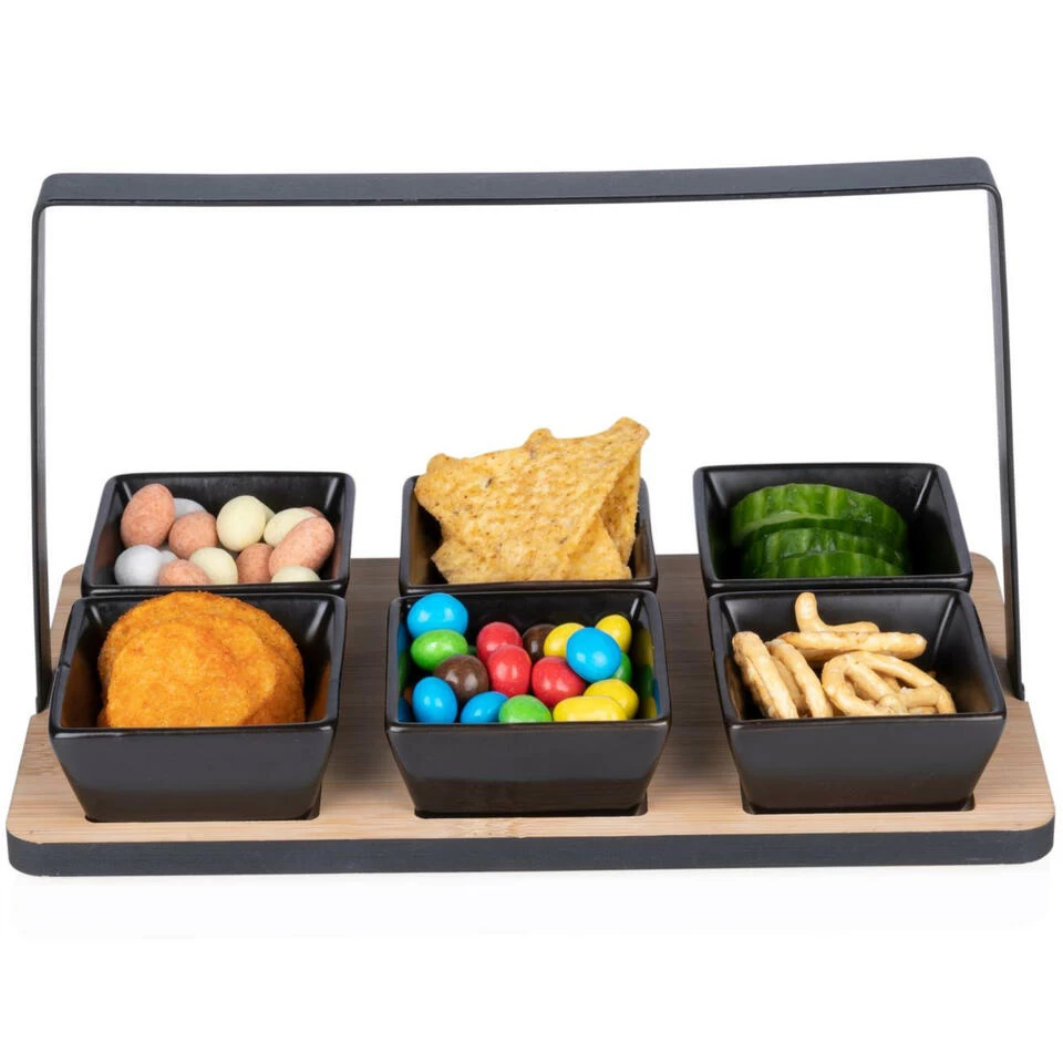 Alpina Serveerplank Met 6x Schaaltjes - Bamboe/aardewerk - L24 Cm 4 Alpina Serveerplank Met 6x Schaaltjes - Bamboe/aardewerk - L24 Cm - Afbeelding 2