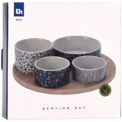 Excellent Houseware Borrelplank Hapjes/saus/tapas - Porselein - Blauw - Incl. 4x Schaaltjes -Het originele servies. 85cd166065504e39b020b8eef6fe7c09