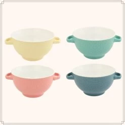 OTIX Soepkommen Met Oor Set Van 4 Verschillende Kleuren Aardewerk 680 Ml -Het originele servies. d20f69f2ffe24afe808a5828bc69e0aa