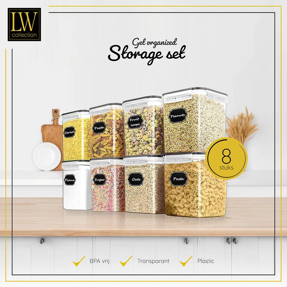 LW Collection Voorraadpotten 8 Stuks 2.5L Met Stickers 4 LW Collection Voorraadpotten 8 Stuks 2.5L Met Stickers - Afbeelding 2