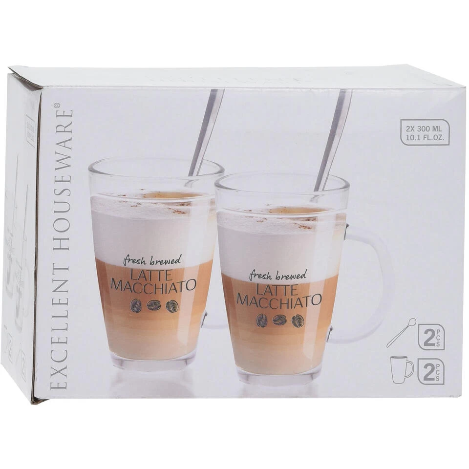 Excellent Houseware Latte Macchiato - 2 St - Glazen Incl. Lepels - 300 Ml 4 Excellent Houseware Latte Macchiato - 2 St - Glazen Incl. Lepels - 300 Ml - Afbeelding 2