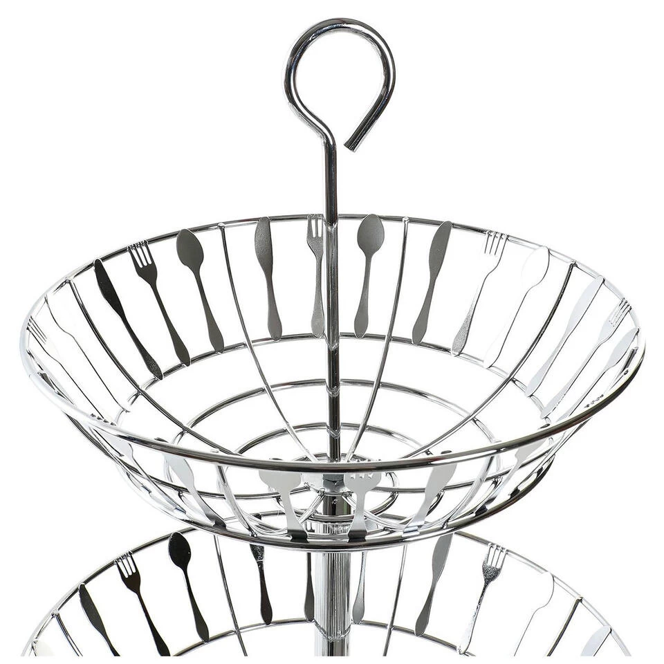 Items Fruitschaal - Etagere - 3-laags - Zilver - Bestek Patroon 4 Items Fruitschaal - Etagere - 3-laags - Zilver - Bestek Patroon - Afbeelding 2