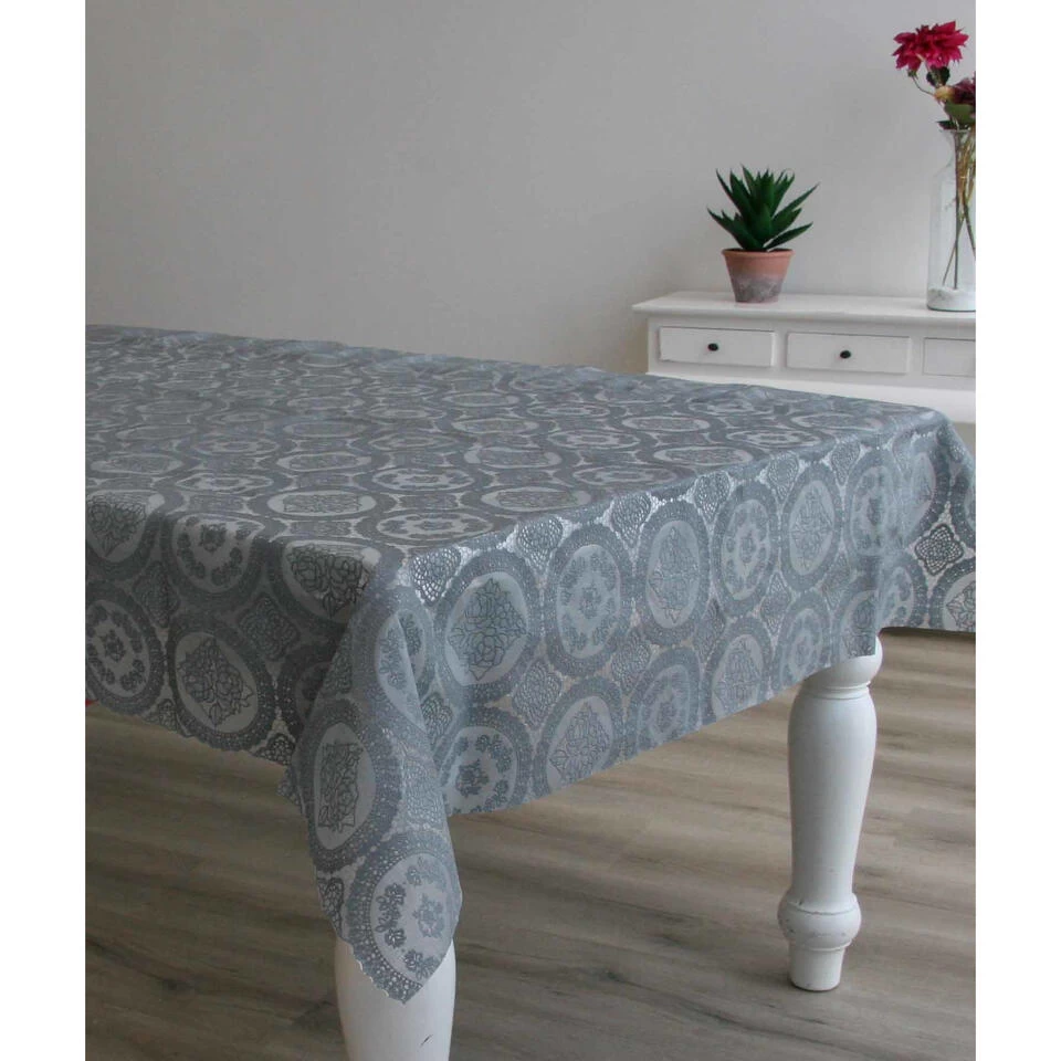 Bellatio Design Tafelzeil - Grijs - Kanten Patroon - 140 X 250 Cm 4 Bellatio Design Tafelzeil - Grijs - Kanten Patroon - 140 X 250 Cm - Afbeelding 2